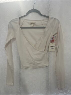 Open Edit Cream Wrap Crop Top NWT XS